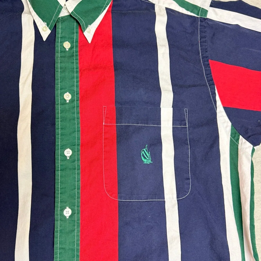 Vintage 90s Nautica Button Down Shirt Mens Large Striped Nautical Preppy EUC